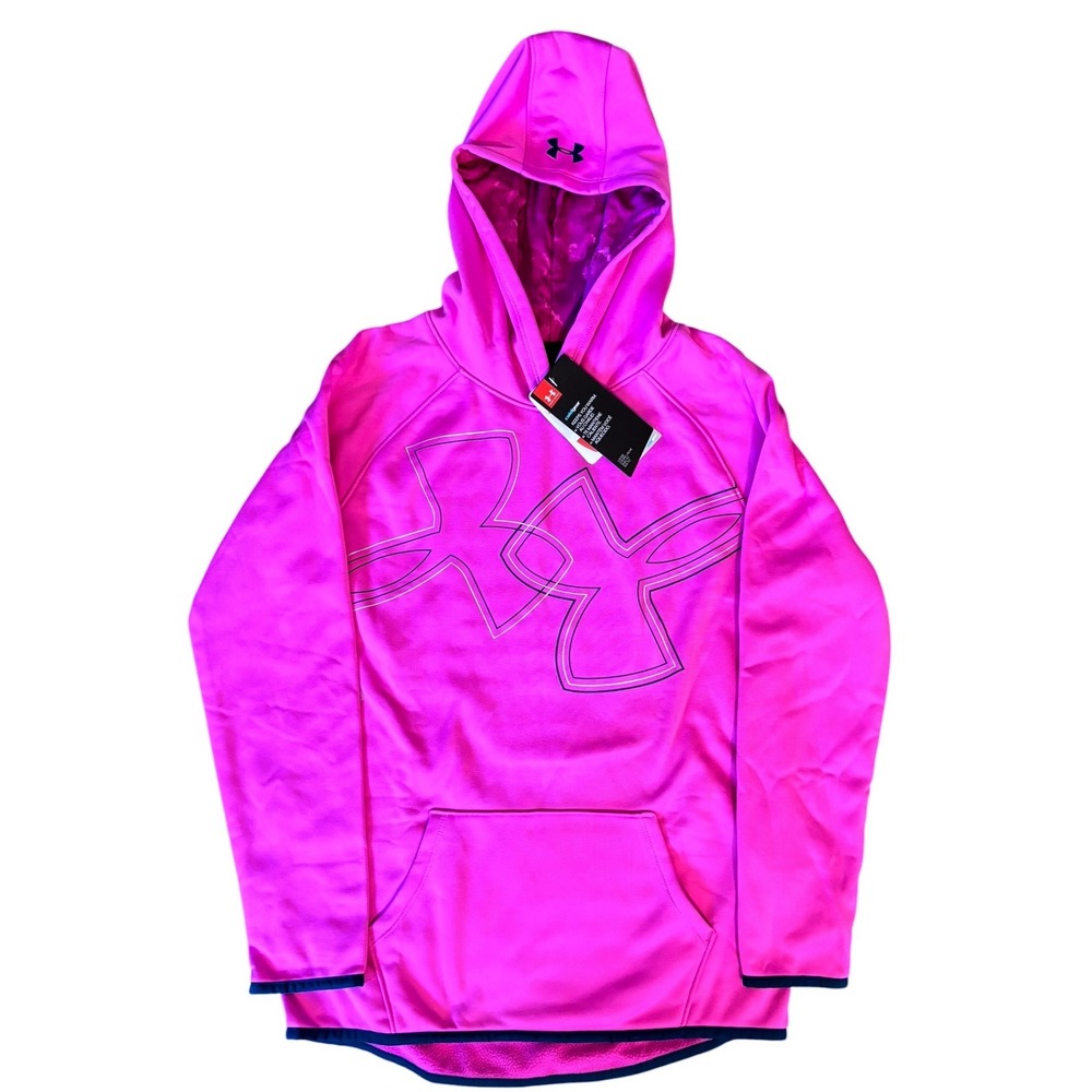 NWT Under Armour Girls Pink ColdGear Loose Fit Hoodie Sweatshirt YLG Large